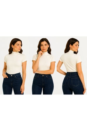 body yarım balıkçı yaka kısa kol örme kumaş viskon body 2 li paket