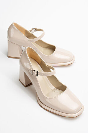 Adelin Kadın Yüksek Topuklu Bej Rugan Oxford Ayakkabı 