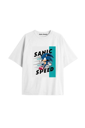 UNİSEX Bay Sonic Desenli Beyaz Yazlık T-shirt