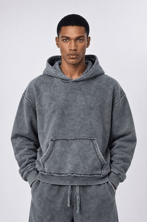 Erkek Pis Dikiş Detaylı Yıkamalı Basic Oversize Hoodie Gri