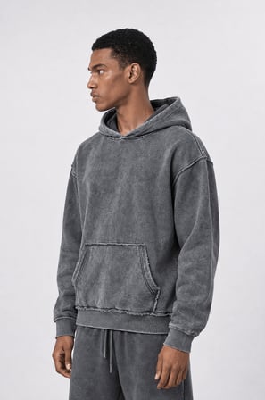 Erkek Pis Dikiş Detaylı Yıkamalı Basic Oversize Hoodie Gri