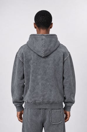 Erkek Pis Dikiş Detaylı Yıkamalı Basic Oversize Hoodie Gri