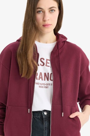 Relax Fit Kapüşonlu Basic Düz Kalın Kumaş Fermuarlı Sweatshirt