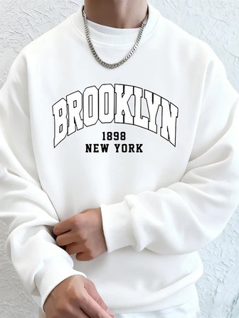 Brooklyn 1898 New York Prints Erkek Kapüşonlu Üst Sonbahar Bisiklet Yaka Tişörtü Temel Polar