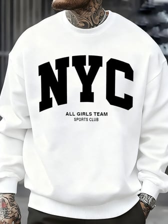 New York City Mektup Göz Alıcı Baskılı Erkek Tişörtü Çok Renkli Kazak Günlük Moda Spor Giyim