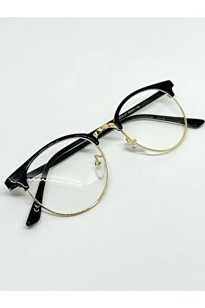Clipta Gold Sarı Altın Siyah Mavi Işık Korumalı Unisex Metal Yuvarlak Asetat Sap Gözlük