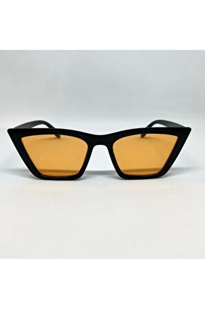 Cat Eye Çekik Siyah Gözlük Turuncu Camlı Retro Güneş Gözlüğü