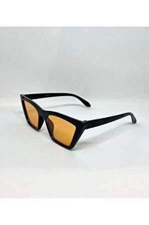 Cat Eye Çekik Siyah Gözlük Turuncu Camlı Retro Güneş Gözlüğü
