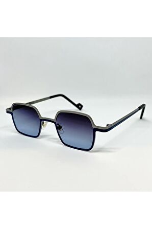 Vintage Kare Köşeli Metal Güneş Gözlüğü Lacivert Metal Unisex Kadın Erkek