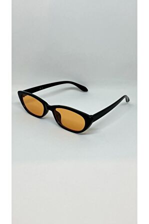Retro Turuncu Camlı Siyah Çerçeveli Unisex Küçük Çekik Güneş Gözlüğü