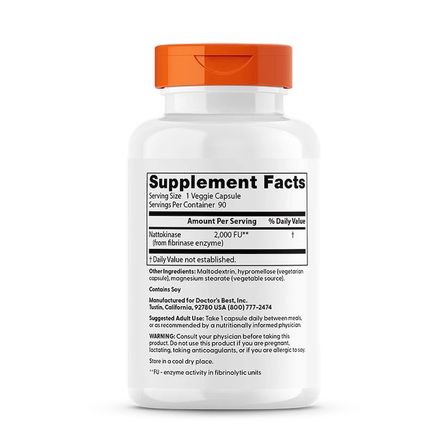 Doctor's Best Nattokinase, 2,000 FUs, 90 Veggie Caps Supports Cardiovascular health