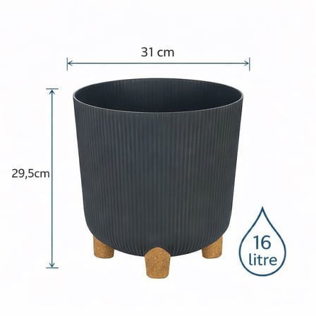 Omnipazar ELF-453 Dekoratif Derin Nostalji Ayaklı Saksı Takımı 16 Litre  Antrasit (116)