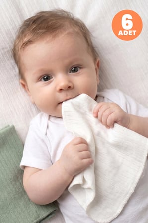 Just Inner Erkek Bebek 6'lı %100 Pamuk Ağız Mendili Düz Renk Dokulu Kutulu Set Nefes Alan Doku (5822