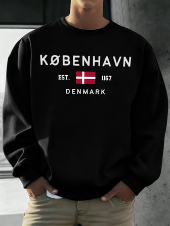 Kobenhavn Danimarka Bayrağı Baskılı Kazak Erkekler Polar Moda Kazak Yaratıcı Sonbahar Spor Gi