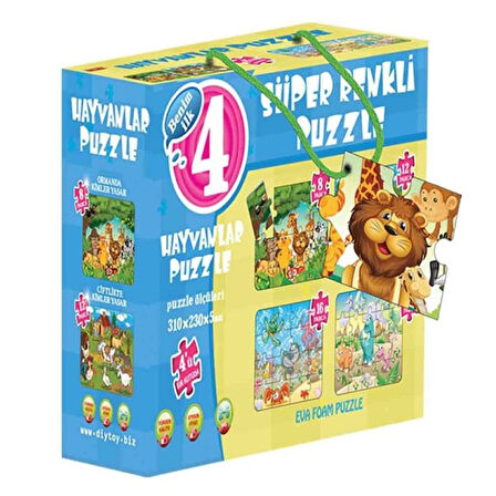 DIYTOY HAYVANLAR SÜPER RENKLİ EVA PUZZLE 4LÜ