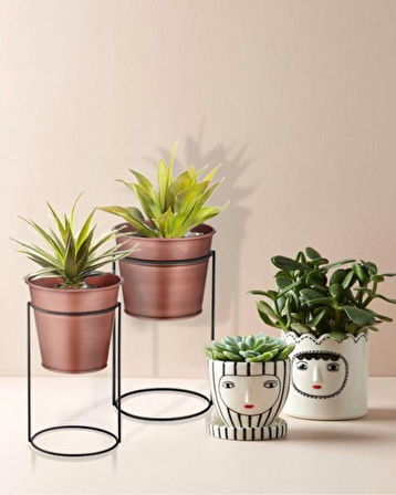 The mia bakır kaplama ayaklı çiçeklik - 30 cm ayaklı saksı