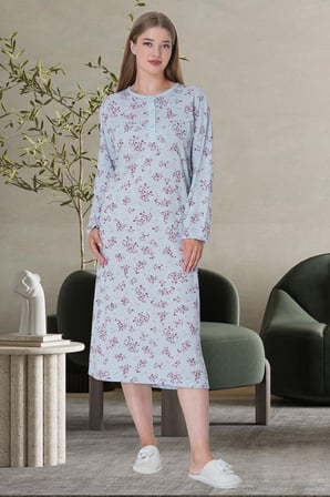 Mecit Pijama 5824 Mavi Lohusa Büyük Beden Anne Gecelik