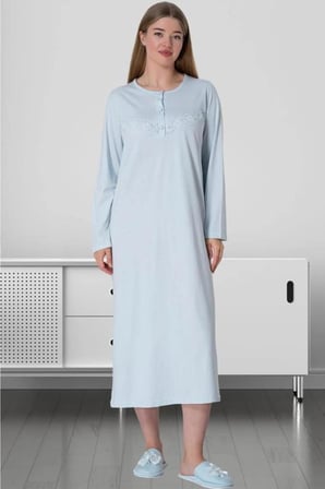 Mecit Pijama 5824 Mavi Lohusa Büyük Beden Anne Gecelik