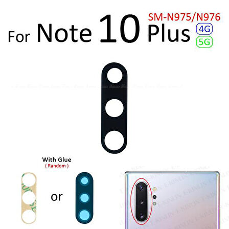 Tkgz Samsung Galaxy NOTE 10 PLUS Arka Kamera Camı Lens Yapışkanlı