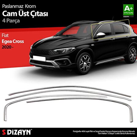 S-Dizayn Fiat Egea Cross Krom Cam Üst Çıtası 4 Prç. 2020 Üzeri