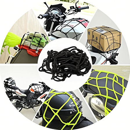 Motosiklet Kask Filesi – 6 Kanca | Neon Sarı | 1 Metre Esneyebilir