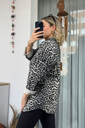 Gri Leopar Kot Gabardin Gömlek Ceket