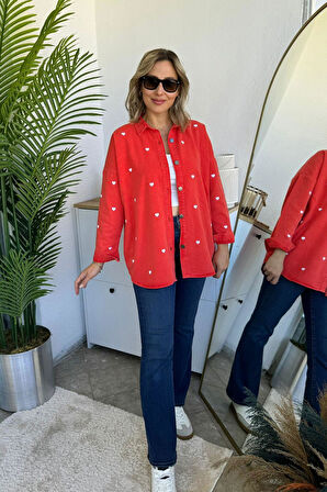 Oversize Beyaz Kalpli Nar Kot Gabardin Gömlek Ceket