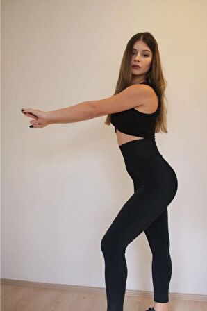 Korseli Şekillendirici Ekstra Yüksek Bel Siyah Tayt