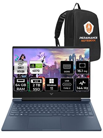 HP VİCTUS 16  i7-14700HX 64GB RAM 2TB SSD RTX4070/8GB 144Hz 16.1 FHD W11HOME 9J221EA & PER4 ÇANTA