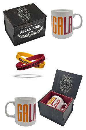 Galatasaray Kupa Gs Orijinal Lisanslı Mug Bileklik Set, Özel Ahşap Kutulu