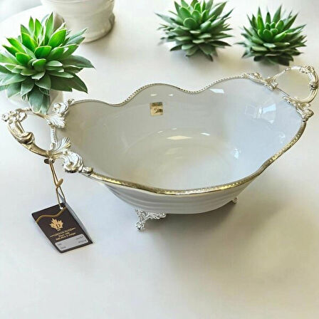Lımoges Paniz Kase Ayaklı Oval 37X23 Cm Gümüş WHS136