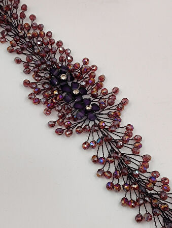 Boncuklu, Çiçekli Kristal Gelin Tacı Saç Ve Türban Aksesuarı