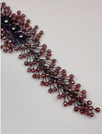 Boncuklu, Çiçekli Kristal Gelin Tacı Saç Ve Türban Aksesuarı