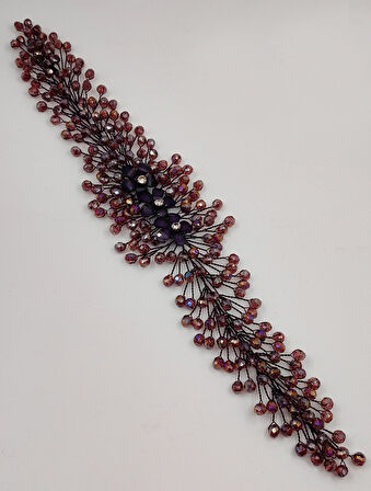 Boncuklu, Çiçekli Kristal Gelin Tacı Saç Ve Türban Aksesuarı