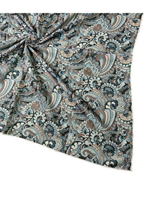 Ebruli Pamuklu Etnik Desenli Soft Eşarp – 90x90 cm