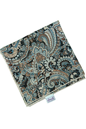 Ebruli Pamuklu Etnik Desenli Soft Eşarp – 90x90 cm