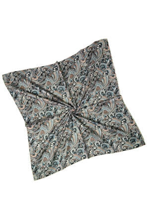 Ebruli Pamuklu Etnik Desenli Soft Eşarp – 90x90 cm