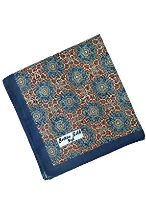 Ebruli Pamuklu Etnik Desenli Soft Eşarp – 90x90 cm