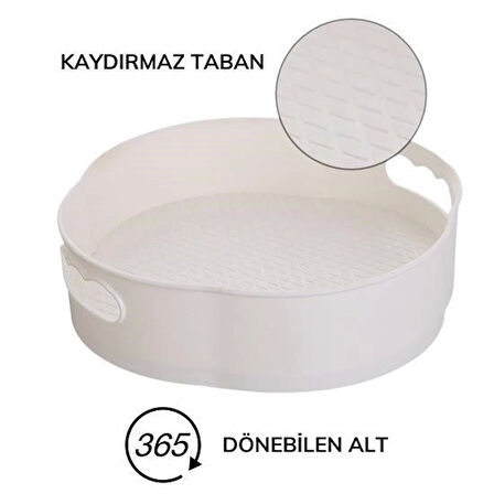 İpek Yıldızı® 360 Derece Dönebilen Mekanizmalı Yuvarlak Tepsi Formlu Sunum ve Servis Organizer Tablası