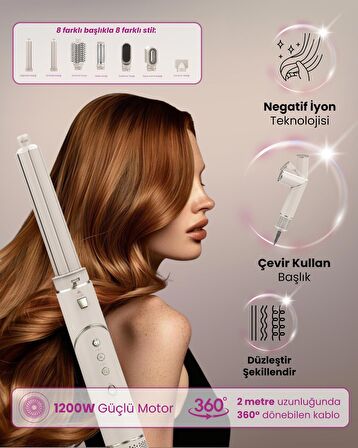 Mieco Aria 8 In 1 Iyon Özellikli Saç Kurutma Ve Şekillendirme Seti - Champagne
