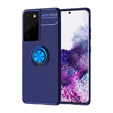 Samsung Galaxy S21 Ultra Kılıf Yüzüğü Stant ve Araç Tutucu Olabilen Şık Esnek Premium Silikon Kapak RYC/Ravel