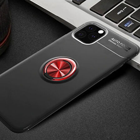 iPhone 11 Pro Kılıf Yüzüğü Stant ve Araç Tutucu Olabilen Şık Esnek Premium Silikon Kapak RYC/Ravel