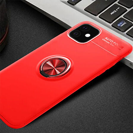 iPhone 11 Kılıf Yüzüğü Stant ve Araç Tutucu Olabilen Şık Esnek Premium Silikon Kapak RYC/Ravel