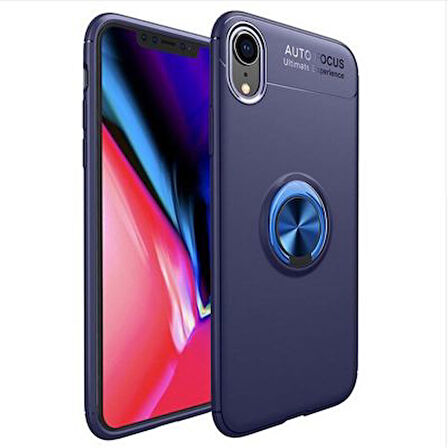 iPhone XR Kılıf Yüzüğü Stant ve Araç Tutucu Olabilen Şık Esnek Premium Silikon Kapak RYC/Ravel