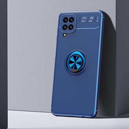 Samsung Galaxy A12 Kılıf Yüzüğü Stant ve Araç Tutucu Olabilen Şık Esnek Premium Silikon Kapak RYC/Ravel