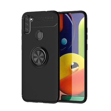 Samsung Galaxy A21 Ultra Koruma Sağlayan Stant Özellikli Yüzüklü Ravel Silikon Kılıf