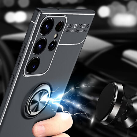 Samsung Galaxy A73 Kılıf Yüzüğü Stant ve Araç Tutucu Olabilen Şık Esnek Premium Silikon Kapak RYC/Ravel