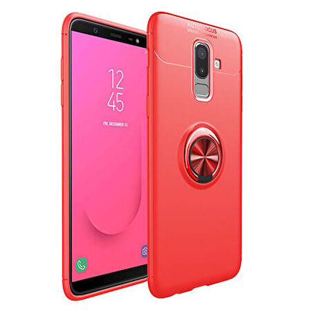 Samsung Galaxy J8 Ultra Koruma Sağlayan Stant Özellikli Yüzüklü Ravel Silikon Kılıf