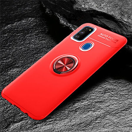 Samsung Galaxy M21 Ultra Koruma Sağlayan Stant Özellikli Yüzüklü Ravel Silikon Kılıf