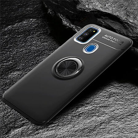 Samsung Galaxy M30S Kılıf Yüzüğü Stant ve Araç Tutucu Olabilen Şık Esnek Premium Silikon Kapak RYC/Ravel